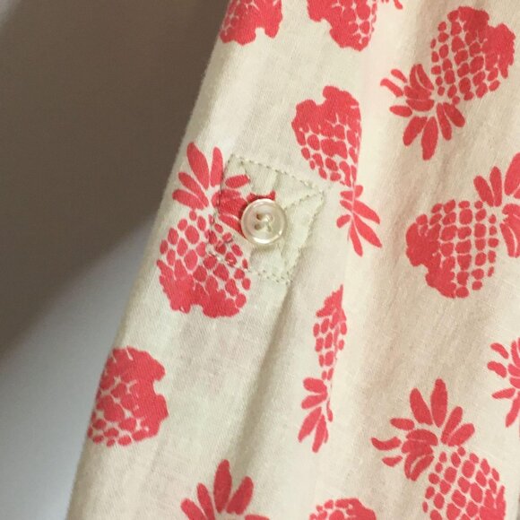 Paradise Shores Womens LINEN Blend Tunic Top M Pink Ivory PINEAPPLE Button Up - Picture 9 of 11